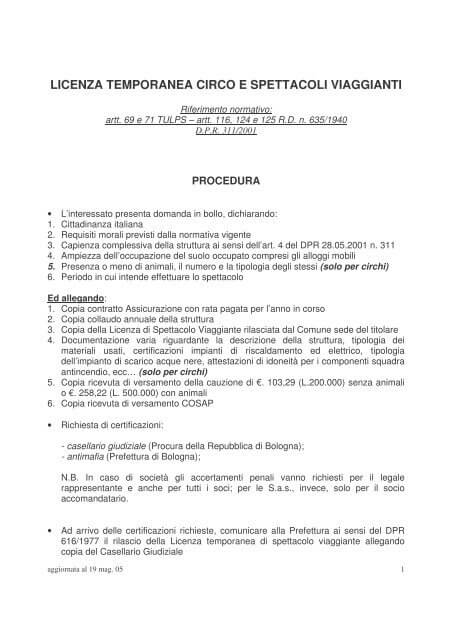 normativa spettacolo viaggiante